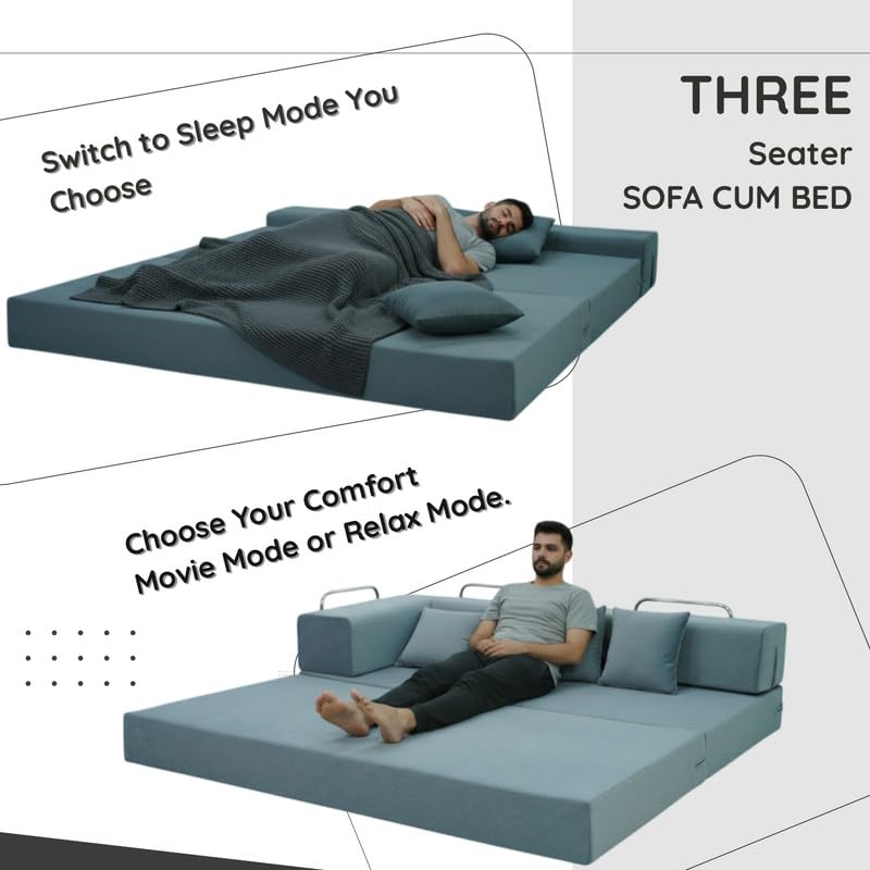 Image of Adorn India Easy Premium Modular 4 Seater Sofa Cum Bed | Velvet Suede Fabric | Colour Grey | Modern Design | Size 6x6 Fit | Comfortable for Seat & Sleep | Washable Cover | Perfect for Home & Office