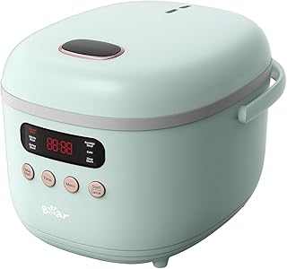Bear Rice Cooker 8 Cups Cooked, Rice Cooker Small with 6 Cooking Functions, Advanced Fuzzy Logic Micom Technology, 24 Hours Preset Keep Warm, Non-Stick Inner Pot, 2L Green