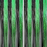 Bcbast 2 Pack 3.3ft×8.2ft Black Green Metal Tinsel Foil Fringe Curtains Backdrop Door Window Streamers Birthday St Patrick's Day Halloween Bachelorette Graduation Hawaiian Jungle Party Decoration