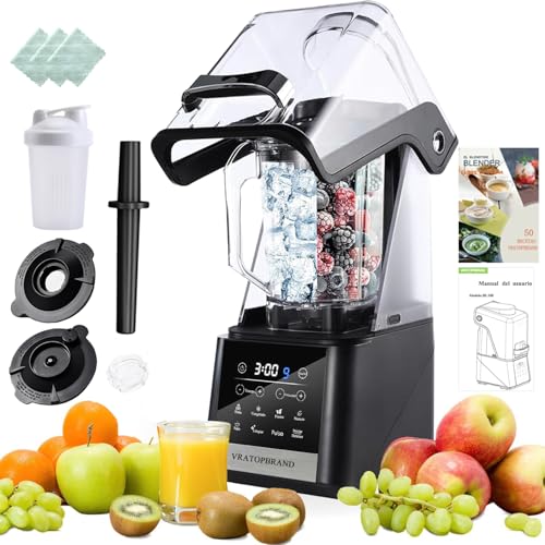 VRATOPBRAND Licuadora 1500W,Procesador de Alimentos Batidora,Licuadora Profesional,Autolimpiable y sin BPA, Vacío Cubierta Silenciosa,para Batidos,Frutas Congeladas,Smoothies,Exprimidor Prensa Fría