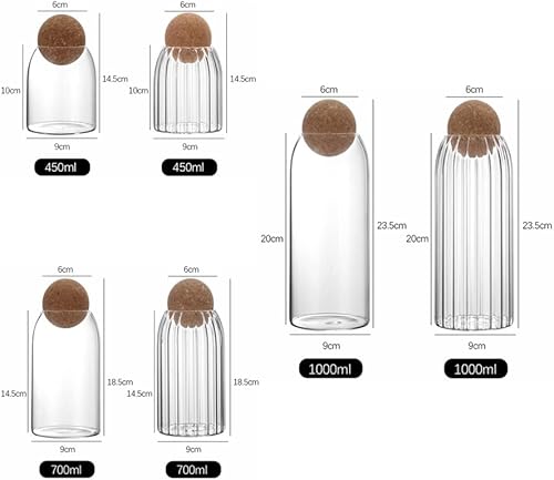 Miniatura 2 de Hniuyun Juego de 3 tarros de vidrio para almacenamiento de alimentos con tapas esféricas de corcho, recipientes de almacenamiento de vidrio de bambú