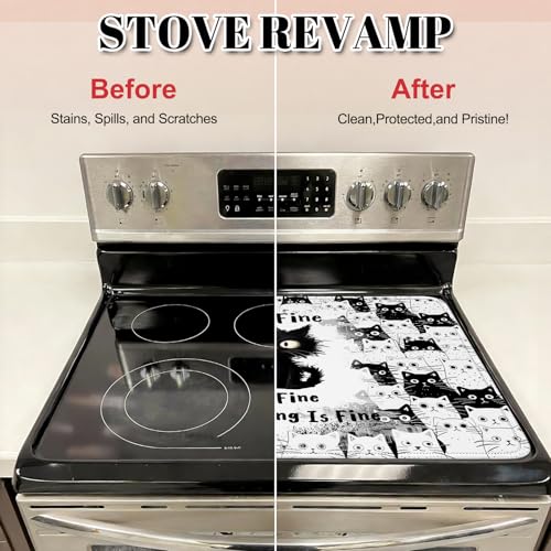 Image of Cat Stove Top Cover for Electric Stove 28 inchx 20 inch, Black Cat Heat Resistant Glass Top Stove Cover Protector, Glass Cooktop Covers, Kitchen Non-Slip Drying Mat Flat Electric Stove Top Covers