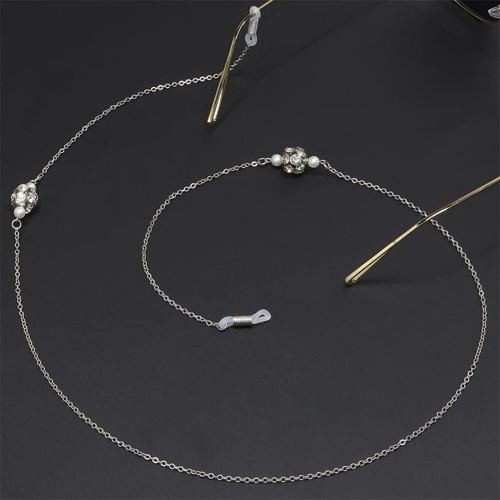 Lantern Chain Rhinestone Pearls Eyeglass Chain Handmade Eyeglass Chain Presbyopic Glasses Anti-Loss Chain(White-Fruit peach5)
