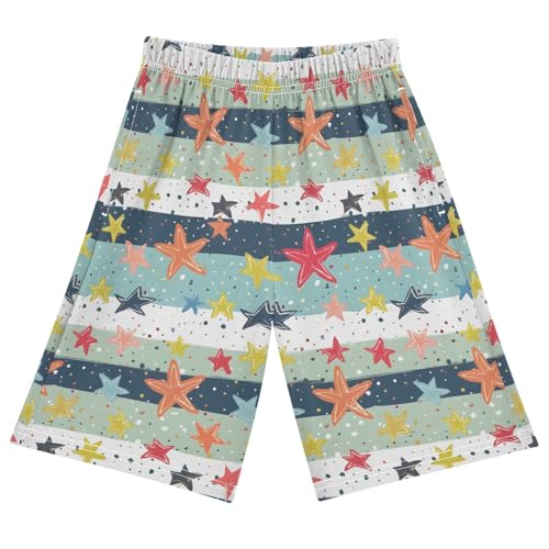 ALAZA Colored Star Striped Pajama Shorts Elastic Waist Casual Sleep Shorts with Pockets Size 6-14