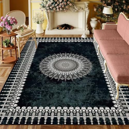 Grand tapis salon bleu de qualité supérieure à motif géométrique - 2