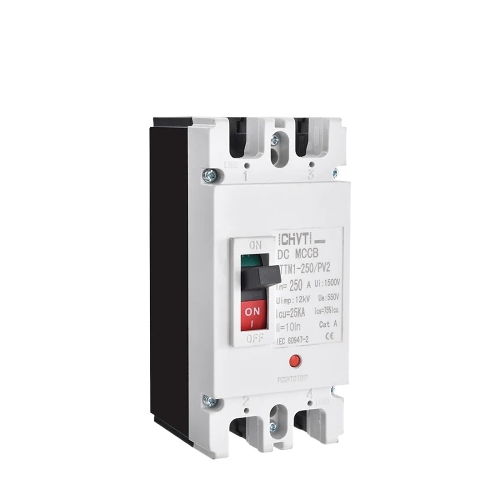 YTTMI-250/PV2 DC MCCB 1P 2P 250 V 550 A 25 kA Wyłącznik z zakrzywionym przełącznikiem C do fotowoltaiki słonecznej (160,1P 250VDC)