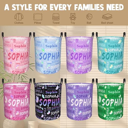 Image of Custom Name Laundry Hamper, Personalized Laundry Basket with Name for Laundry Room Dorm Bedroom, Customized Name Dirty Clothes Hamper with Handles for Clothes Toy Boys Girls Men Women