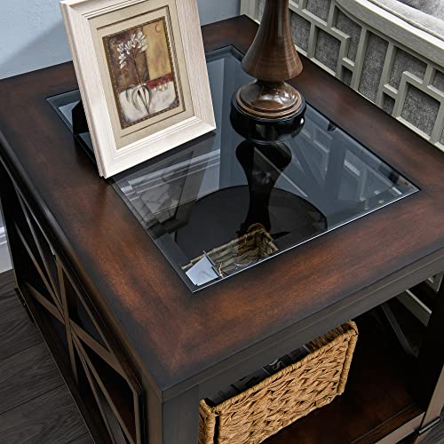 Moderion Large End Table For Living Room, Farmhouse Sofa Side With Tempered Glass,Solid Wood Telephone Storage Shelf, Nightstand 27-''X 22.5-''X 24-'', Bedroom Industrial Vintage Walnut Cjz1318Dc #TOP4