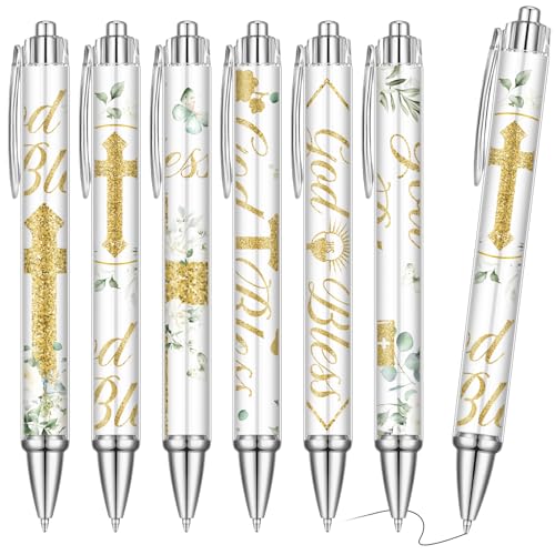 Humyoun 24 Pcs First Communion Party Favors God Bless Pens Bulk Christian Baptism Party Gifts Christening Ballpoint Pens First Holy Communion Religious Souvenir for Baptism Church Accessories