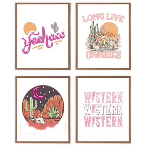 Image of VNWEK Western Wall Decor,Cowgirl Room Decor,Pink Preppy Yee Haw Western Cowgirl Wall Art Poster Prints Unframed For Teen Girls Room Dorm 8X10Inch Set Of 4 (8X10Inch)