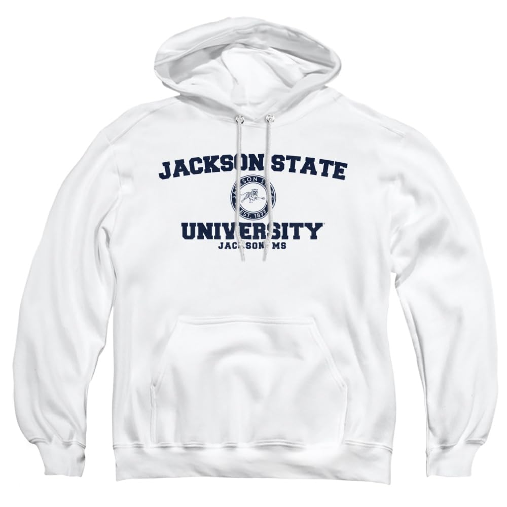 Jackson State University Official Circle Logo Unisex Adult Pull-Over Hoodie, White, Medium