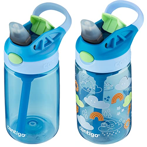 Image of Contigo Kids Water Bottle with Redesigned AUTOSPOUT Straw, 14oz., 2 Pack, Blue Poppy and Periwinkle & Blue Poppy with Periwinkle and Into the Clouds