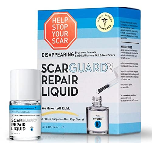 Scarguard - Invisible Brush-On Silicone Sheet with Vitamin E - Scar Removal for Keloids Burn Scars Surgery Scars Stitches Cuts - No Ugly Scar Sheets Cream or Messy Scar Gel Needed
