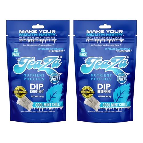 TeaZa Herbal Energy Pouches Nicotine Free Dip, Alternative Snuff and Healthy Dip Pouches, Cool Mint Chill (2 Pack) Tobacco Free Chew Premium Crisp Minty Flavor
