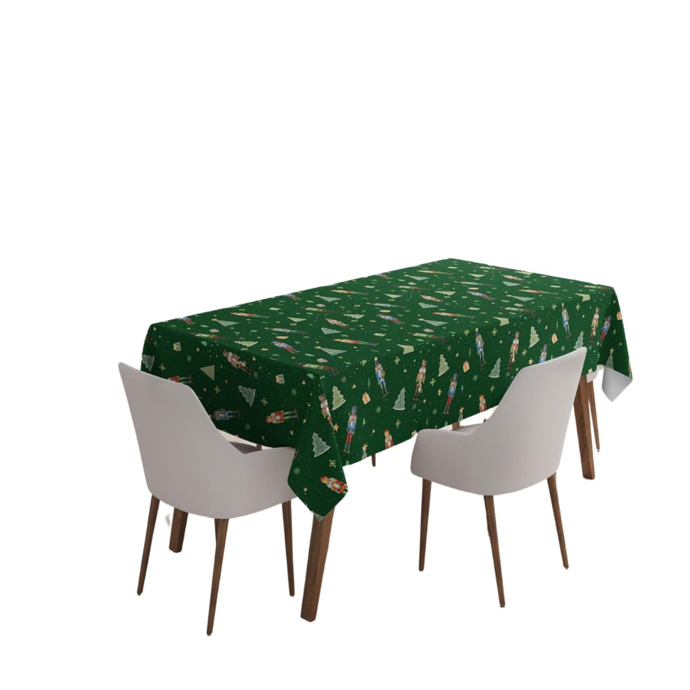 Green Soldiers & Nutcracker Wipe Clean Christmas PVC Table Cloth Table Protector, Durable Waterproof Table Cloth Festive Christmas Table Decoration,for Holiday Gatherings (Rectangle 140cm x 250cm)