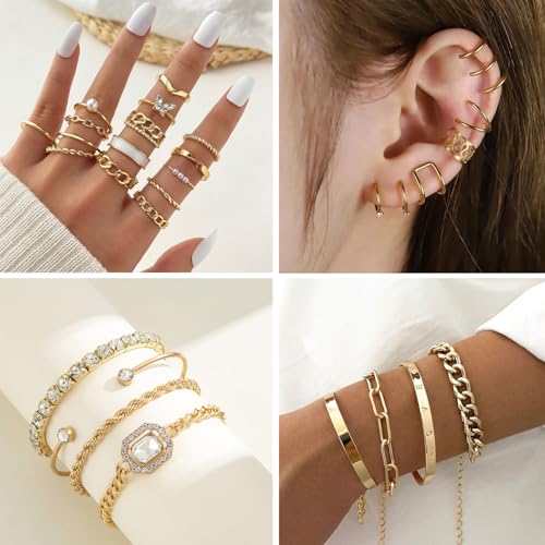 Image of 124 Pcs Gold Jewelry Set for Women Fashion Costume Accessories