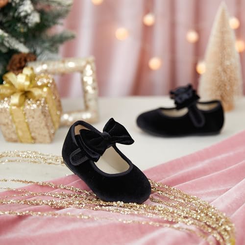 Image of PHIRAMIN Toddler Flower Girl Glitter Dress Shoes Little Girl Ballet Flats Bow Wedding Party