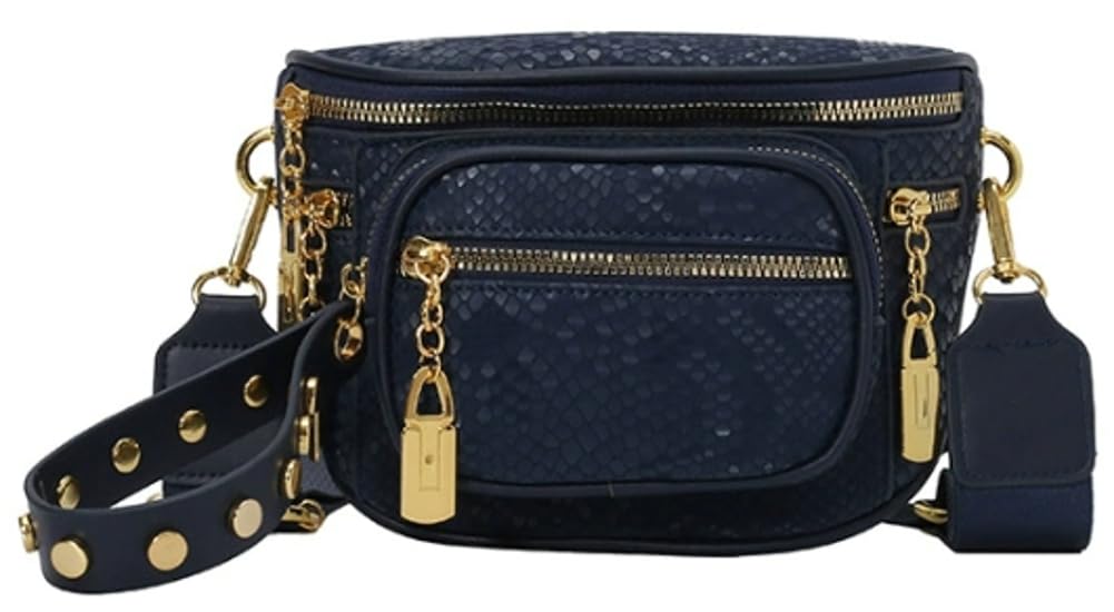 Vegan Leather Fanny Pack for Women Vintage Belt Bum Bag Adjustable Sling Purse Chest Crossbody Bag with Multi-Pockets