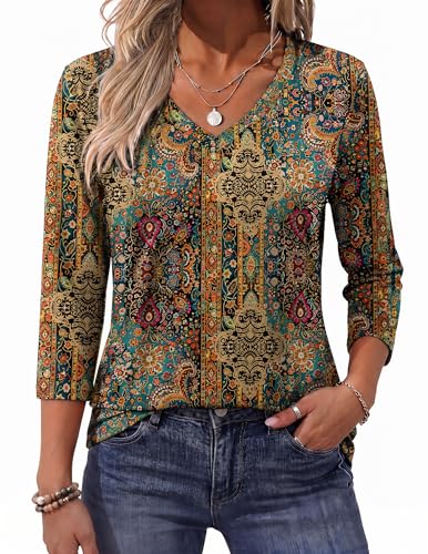 Image of Zeagoo Womens Blouse Casual 3 /4 Length Sleeve V Neck Basic T-Shirts Spring Summer Cute Tunic Tops Business Work Tees