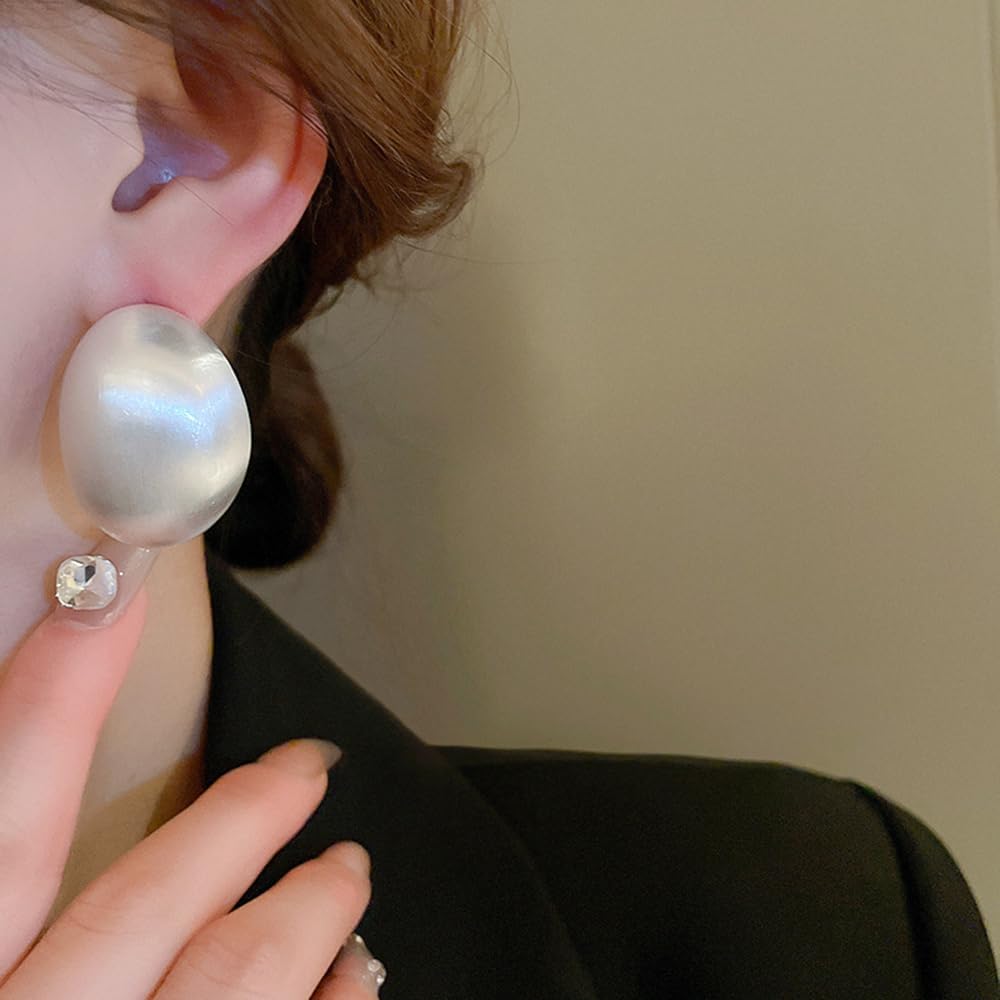 Jumwrit Dainty Half Ball Dome Stud Earrings Big Statement Button Stud Earrings Fashion Vintage Drop Earrings Accessories Oval Circle Wide Hoop Geometry Earrings for Women (Silver) - Image 5