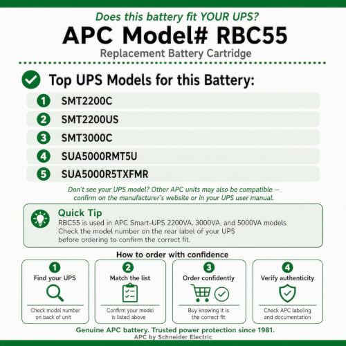 APC Genuine UPS Replacement Battery RBC55 for SMT2200C, SMT3000C, SUA2200 - image 3