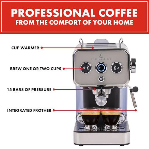 Emeril Lagasse Halbautomatische Espressomaschine mit 15 Bars und Milchaufschäumer, Edelstahl-Finish, Doppelhub, abnehmbarer Wassertank, 32 Unzen 10 Emeril Lagasse Halbautomatische Espressomaschine mit 15 Bars und Milchaufschäumer, Edelstahl-Finish, Doppelhub, abnehmbarer Wassertank, 32 Unzen
