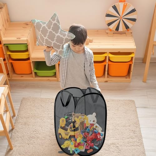 2 Stück Wäschekorb Faltbar,75L Wäschesammler Klappbar mit Griffen,Laundry Basket Tragbar für Bad Camping Reisen,Schwarze und Graue Farben (Schwarz 1+ Grau 1)