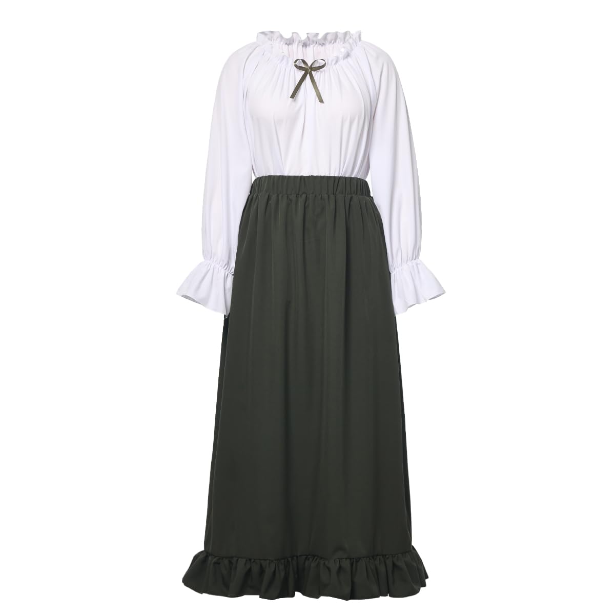 BPURB Disfraz medieval renacentista para mujer campesina victoriana hombros descubiertos blusa falda superior manga larga vestido vintage