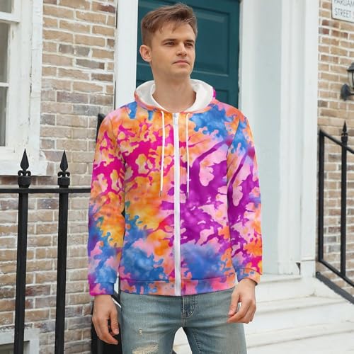 Purple Blue Pink Tie Dye Zip Up Hoodie for Men Long Sleeve Pullover Sweatshirt Jacket with Pocket3