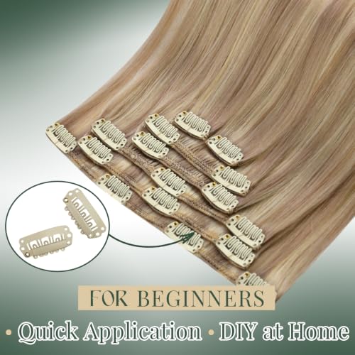 Image of Ugeat Clip in Extensions Real Human Hair Highlight 20 Inch 7pcs 120g
