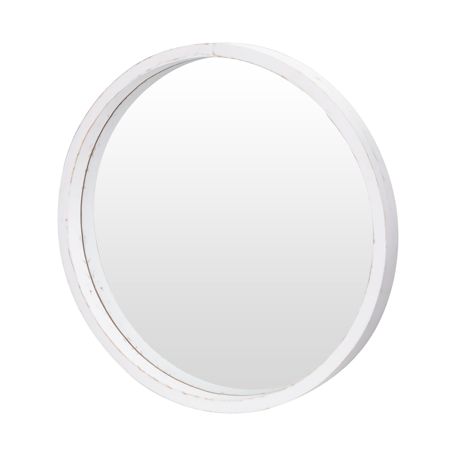 GIFTTROVE 22" Bathroom Mirror, Round Wall Mirror with Wood Frame, Farmhouse Mirror for Wall Decor, Wall-Mounted Mirror for Bedroom, Living Room, Washed White