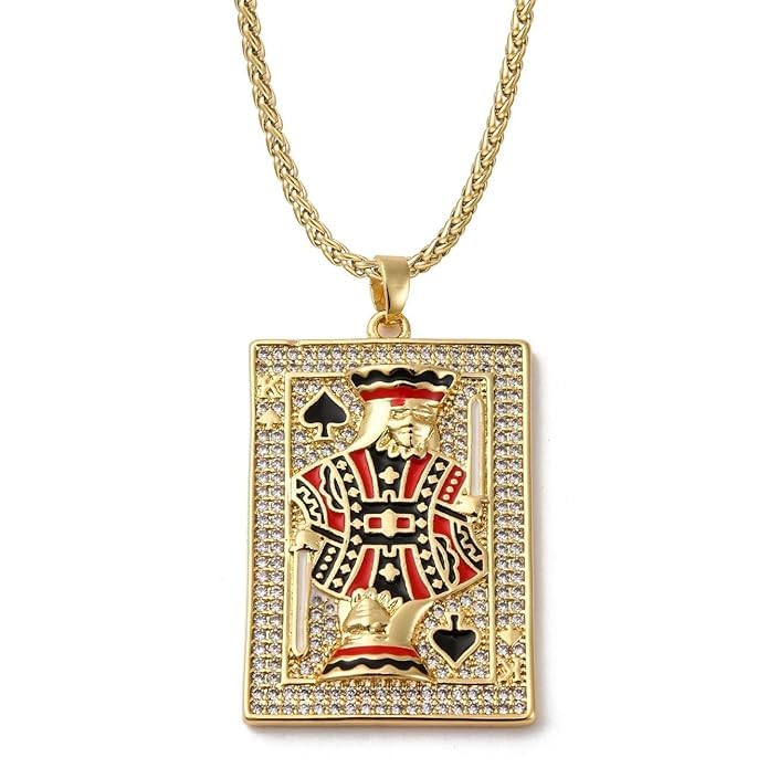 Gold Plated 'Urban Spade King' Playing Card Inspired Pendant Necklace With Wheat Chain for Men and Boys | Crystal Studded Stylish Daily Use and Party Fashion Jewellery | Luxury Gift Choice for Him (NK1504) 1 Pc-image-19