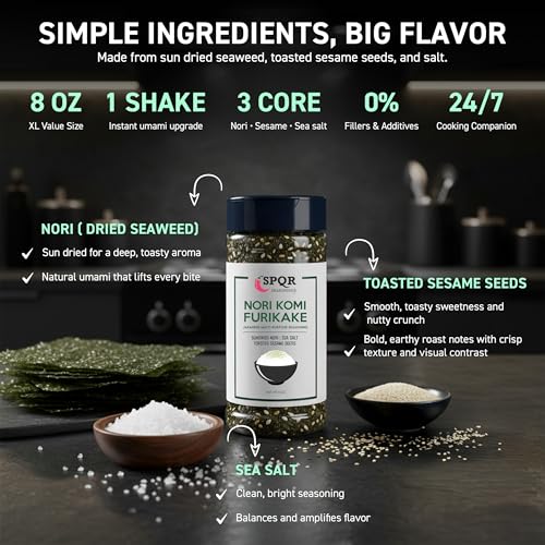 Nori Komi Furikake Multi-Purpose Rice Seasoning XL 8 oz. Jar Sugar Free by SPQR Seasonings