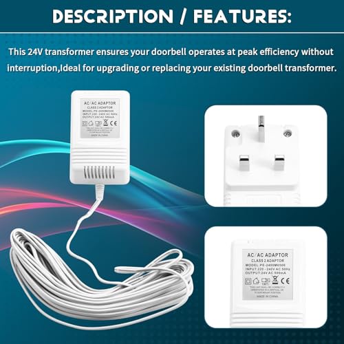 Adaptateur sonnette vidéo transformateur 24V alimentation continue prise UK - 7