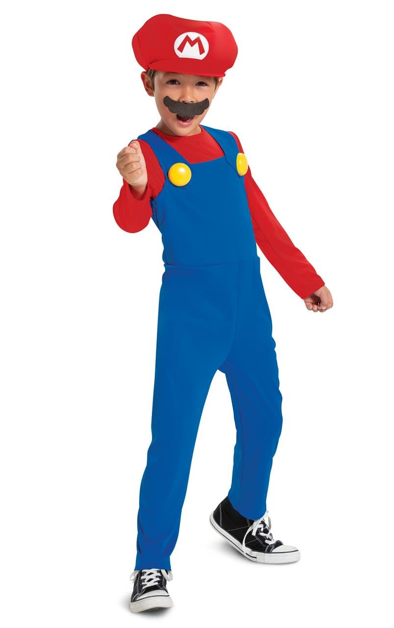 Disguise Super Mario Bros. Mario Kinderkostüm Fancy, offiziell lizenziert, bequeme Passform und detailreiches Design, Größe XS 3 bis 4