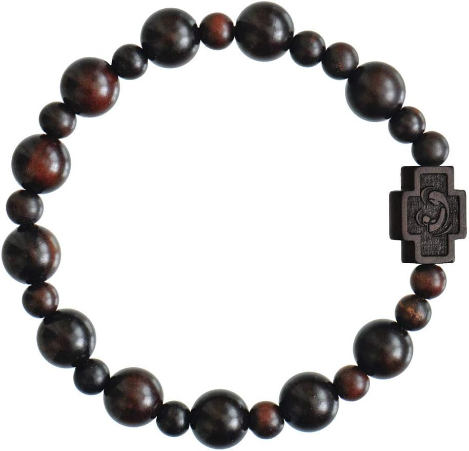 Sine Cera Dark Jujube Wood 1 Decade Catholic Rosary Bracelet, Smooth 10mm Beads - Image 2