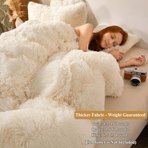 Image of XeGe Plush Shaggy Duvet Cover, Luxury Ultra Soft Crystal Velvet Fuzzy Bedding 1PC(1 Faux Fur Duvet Cover), Fluffy Furry Comforter Cover for Bedroom Home Decoration, Zipper Closure (King, Light Beige)