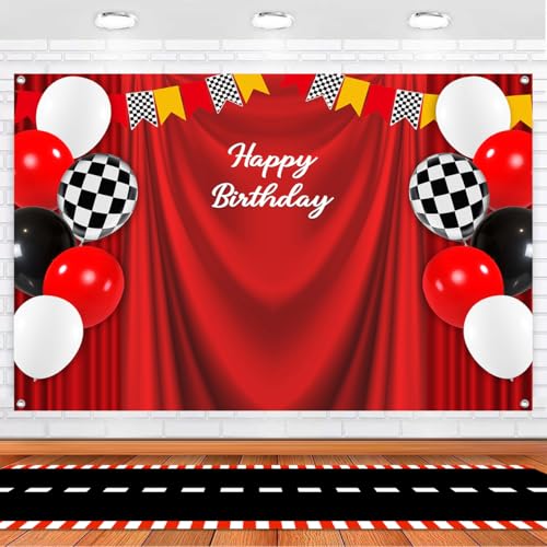 Fondo Fotográfico 5x3 ft Rojo para Fiesta de Cumpleaños miniatura 1