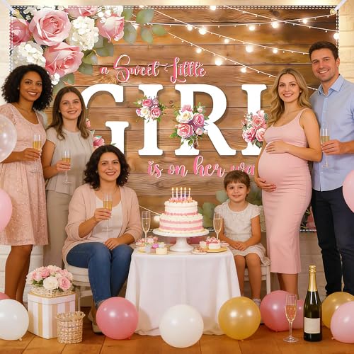Telón de Fondo para Baby Shower Niña 7x5 ft Floral miniatura 4