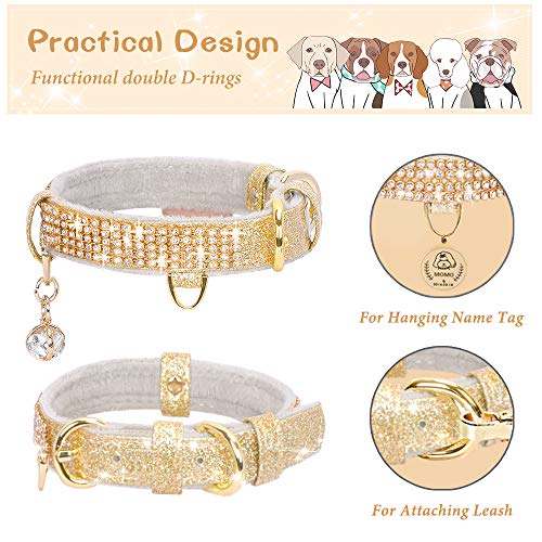 Image of Cat Collar, Dog Collar, [Bling Rhinestones] Premium PU Leather with Pendant Adjustable Collars for Small to Medium Dog Medium Gold