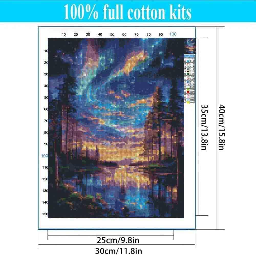 Maydear Kit De Broderie Au Point De Croix Estampillé Pour Débutants – 11CT 3 Brins – Nuit étoilée De Van Gogh, 58,4 X 45,7 Cm