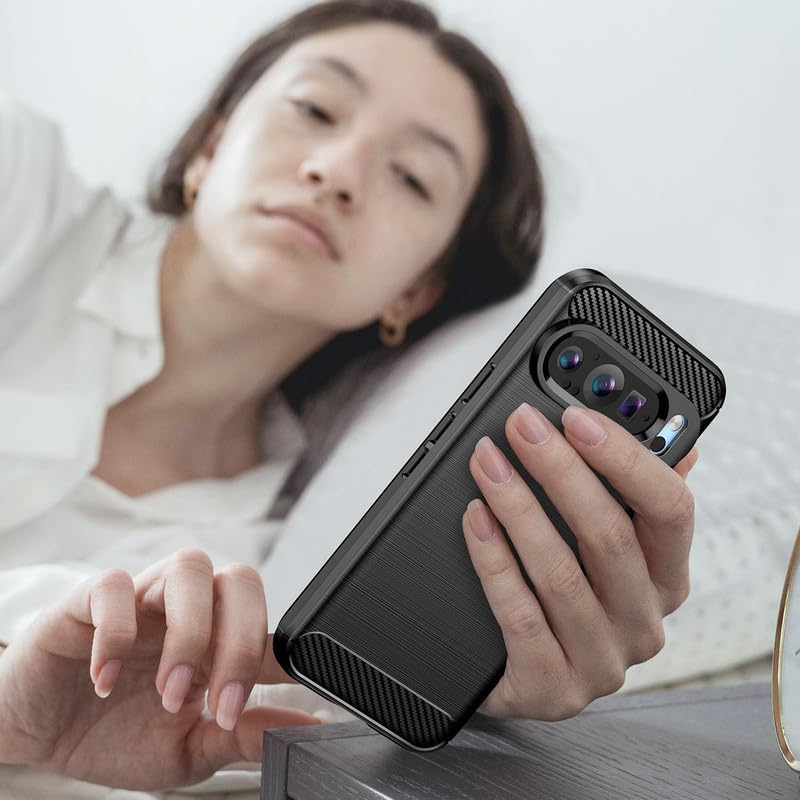Image of NPRC Hybrid Ultra Slim Protective Case TPU Non-Slip Carbon Fiber Texture Shockproof Case Cover for Google Pixel 9 pro XL - Black