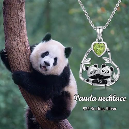 Natural Peridot Panda Necklace for Women 925 Sterling Silver Two Panda Heart Pendant Charm Western Jewelry Animal Jewelry Birthday Gift for Mom Wife2