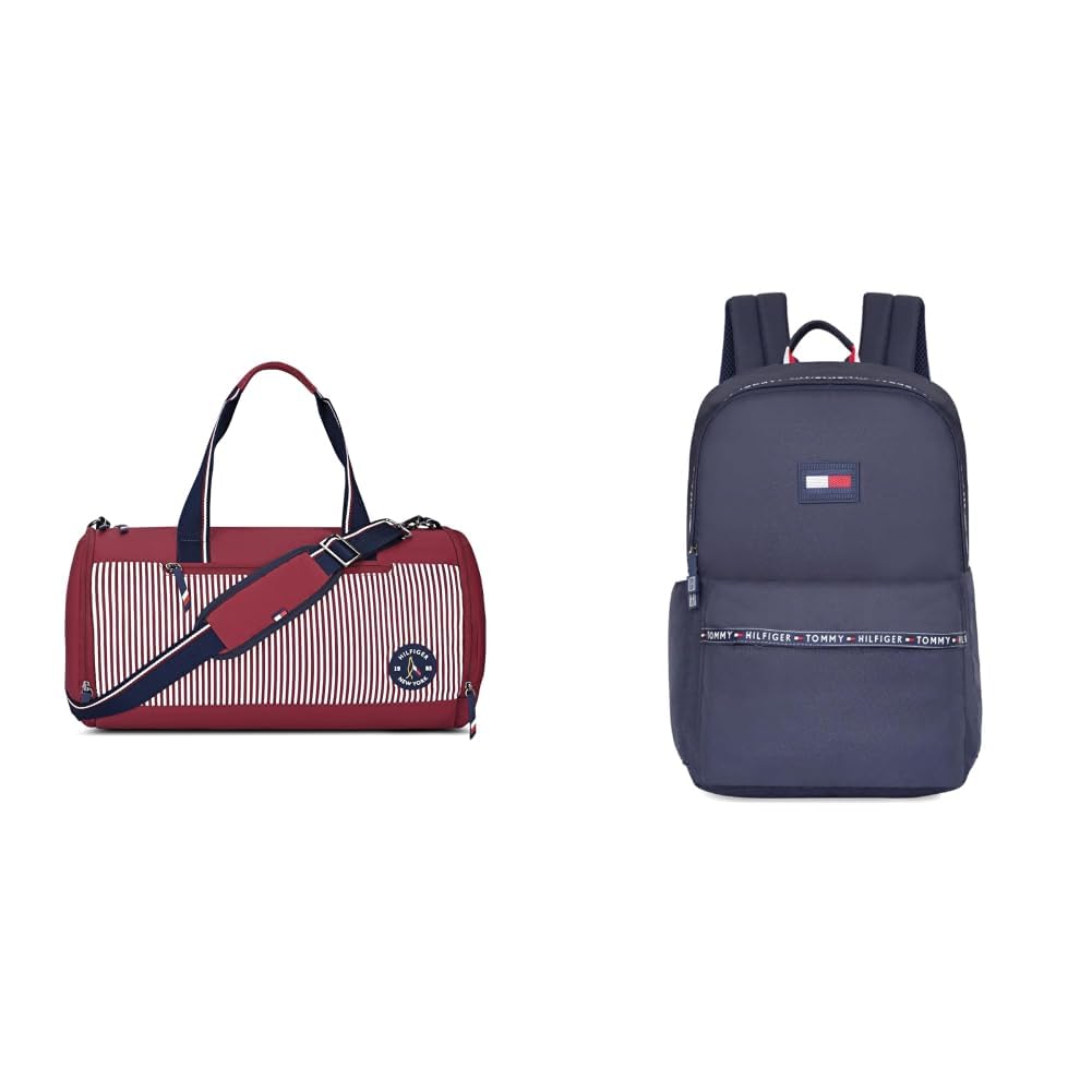tommy hilfiger Unisex Duffle Bag Hubble - Burgundy+Navy | Gym Bag for Men & Women | Trendy & + Unisex Joplin Polyester 14 Inch Laptop Backpack - Navy-picture-47