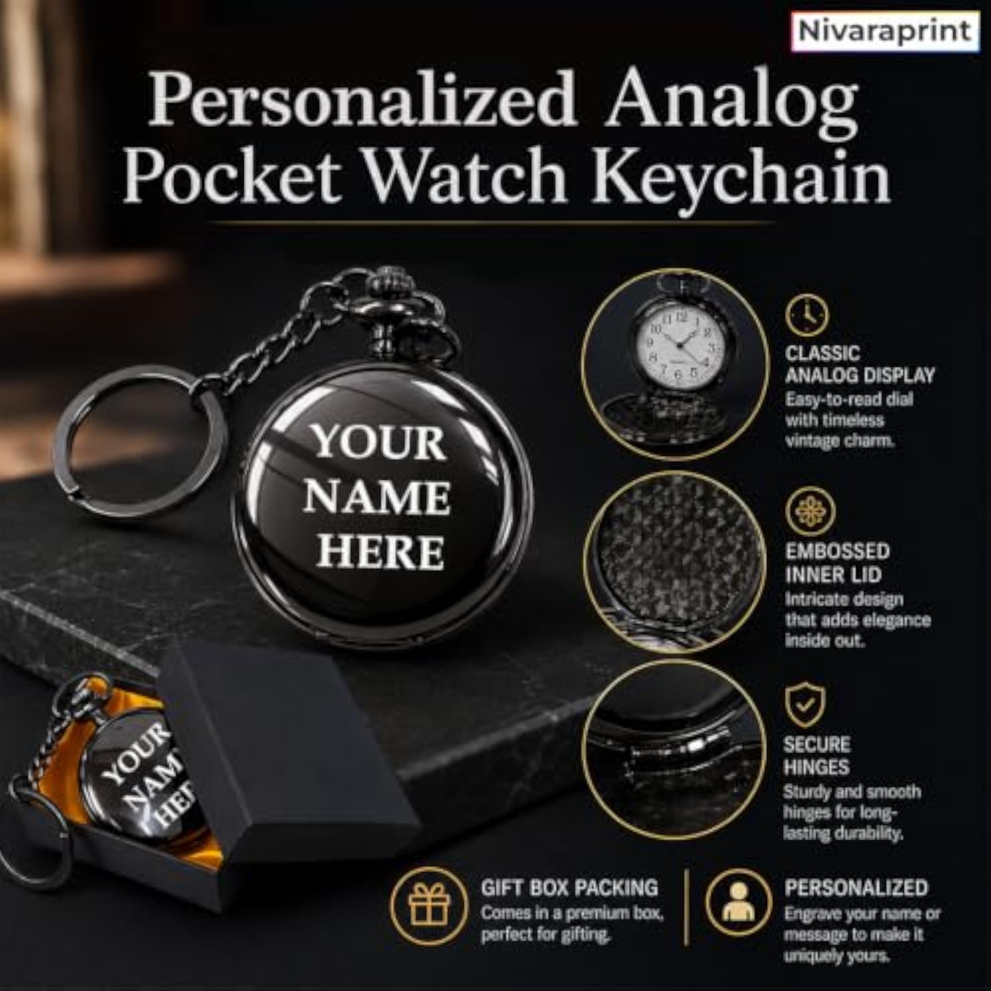 Personalized Antique Analog Pocket Watch Keychain