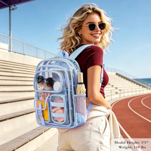 Image of Three-layer Clear Backpack, Heavy Duty Clear Bookbag for Kids, See Through Backpack Transparent Bag for Girls Boys (Light Blue)