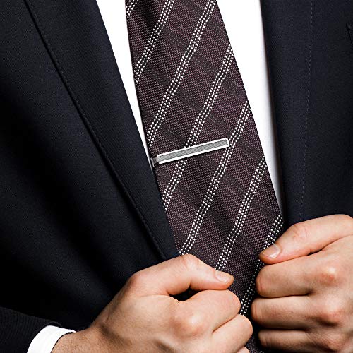 Pinza de corbata plata de ley rayas finas regalo boda hombre con cadena seguridad 3