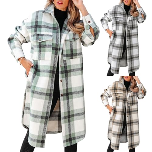 Long Flannel Jacket Women Plaid Shacket Jacket Button Down Casual Shirts Winter Wool Coat Outwear with Pockets4
