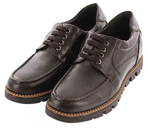 CALTO Men's Invisible Height Increasing Elevator Shoes - Dark Brown Pebble Grain Leather Lace-up Casual Shoes - 3 Inches Taller- G63811 - Size 9 D(M) US3
