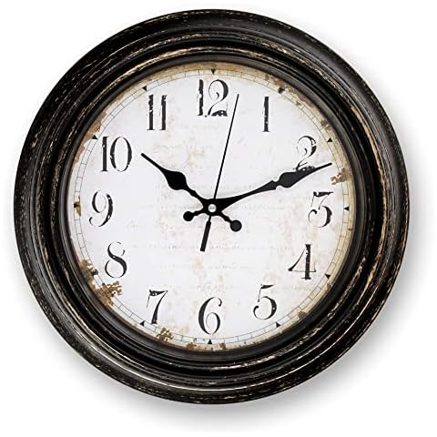 K&L Wall Art Lautlose Kunststoff Wanduhr Holzoptik Old School Vintage Uhr modern Metall Uhrzeiger lautlos Uhrwerk Ohne Ticken Cover